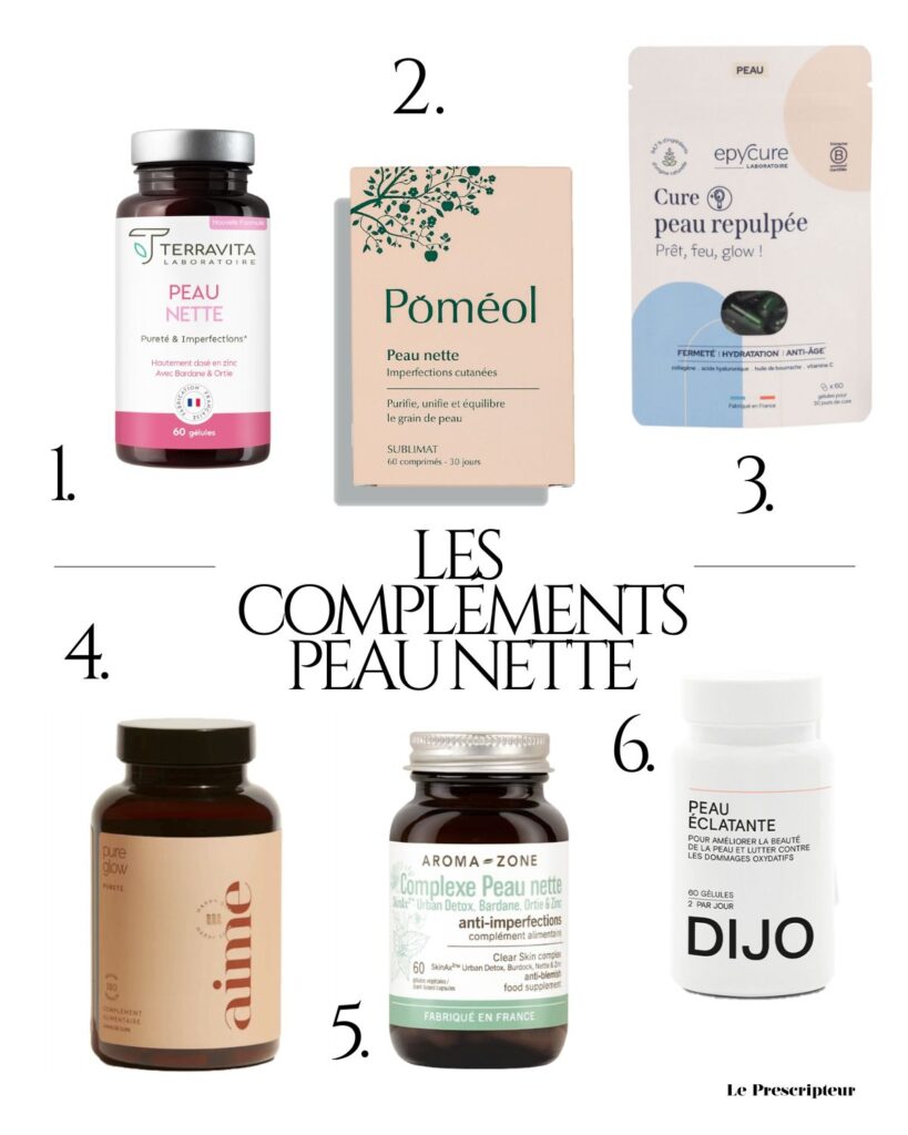 Terravita, Peau Nette, Poméol, Peau Nette Epycure, Cure Peau Repulpée Aime, Pure Glow Aroma-Zone, Complexe peau nette Dijo peau éclatante remède naturel effet anti rebond le prescripteur