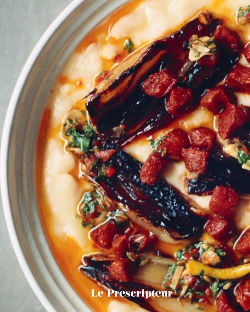 Recette des échalions rôtis chorizo et haricots crémeux du chef londonien Jesse Jenkins Cuisiner les légumes éditions marabout livre de recettes végétariennes le prescripteur 1